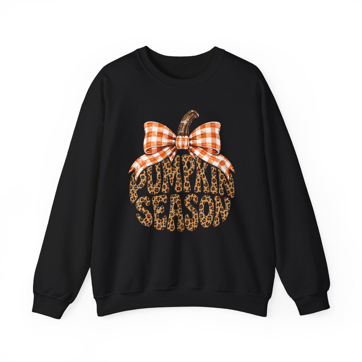 Pumpkin Season Sweatshirt — Leopard Print Pumpkin with Plaid Bow Fall Crewneck