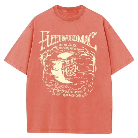 Holafish Acid Wash Vintage Moon Graphic T-Shirt