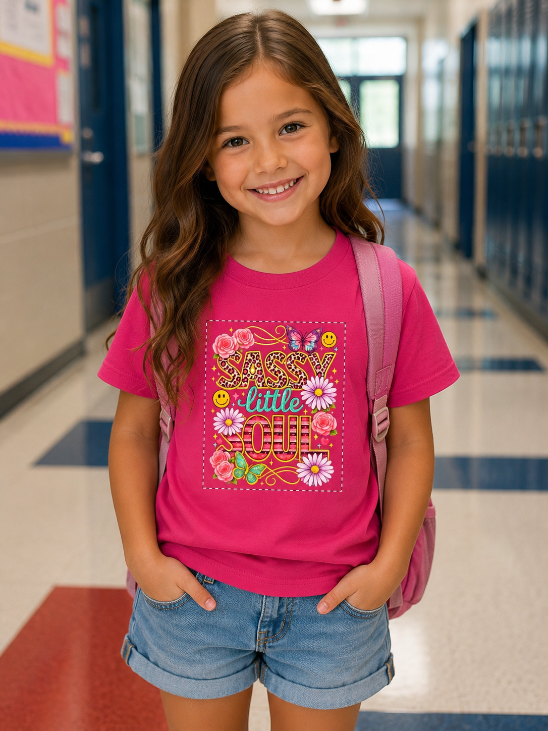Sassy Little Soul Youth Tee — Colorful Floral & Butterfly Graphic Shirt