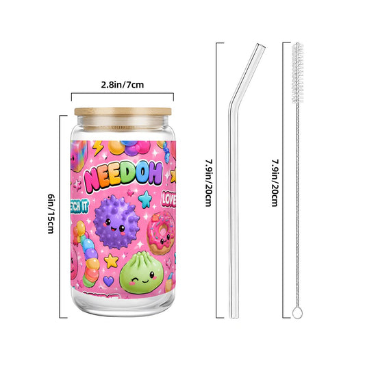 Glass Tumbler with Straw Bamboo Lid (16oz) Needoh backpack 2
