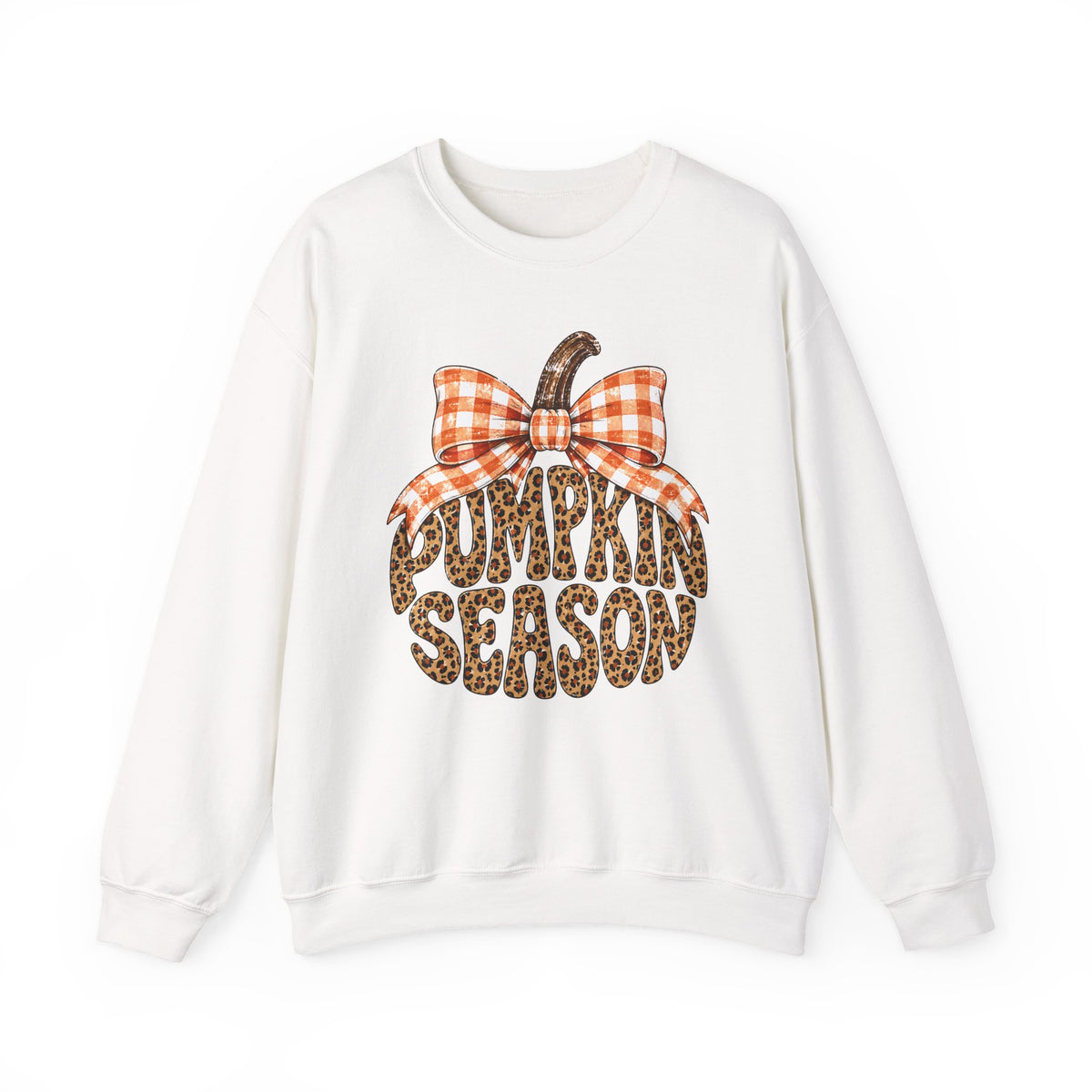Pumpkin Season Sweatshirt — Leopard Print Pumpkin with Plaid Bow Fall Crewneck