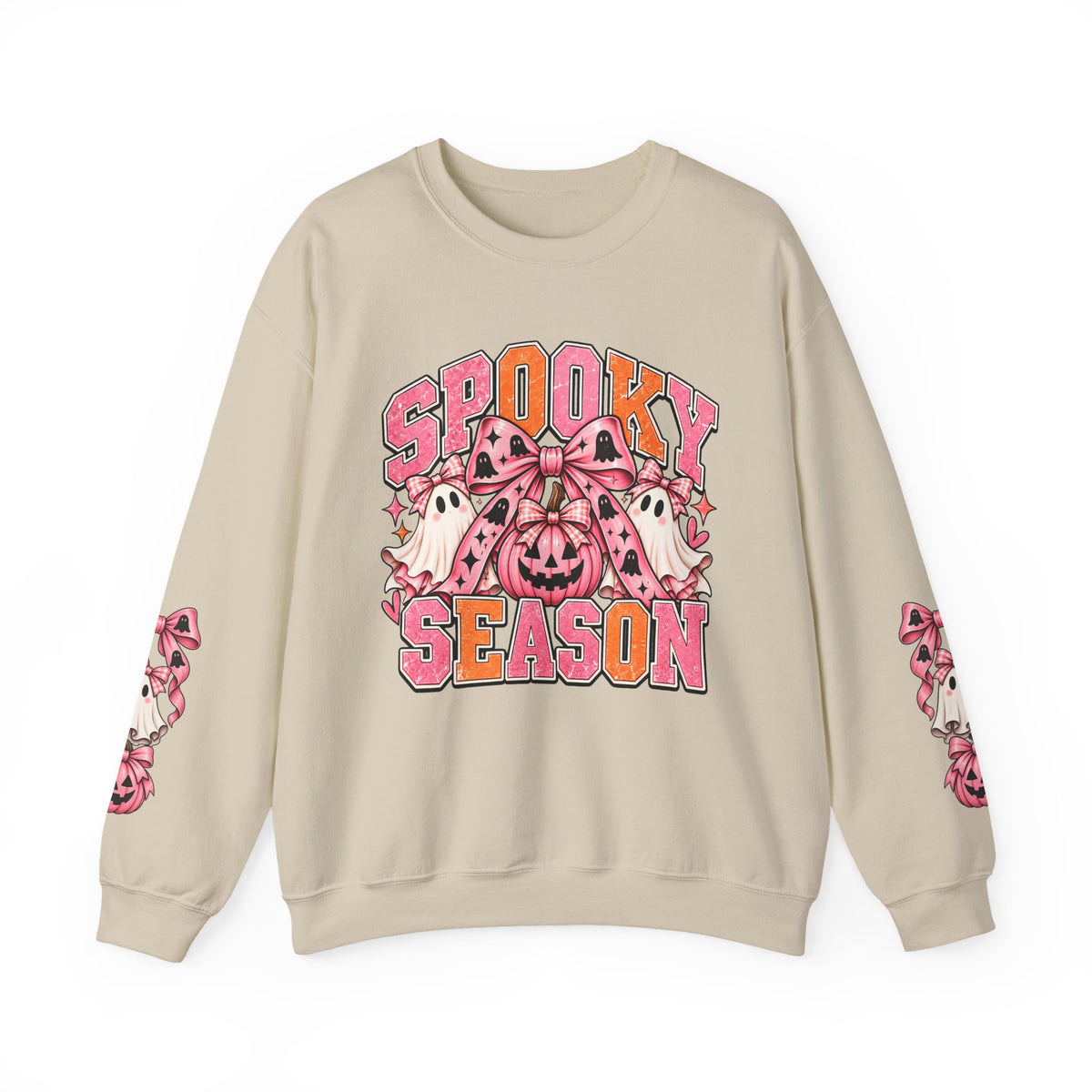 Spooky Season Sweatshirt – Pink Pumpkin & Ghosts Halloween Crewneck