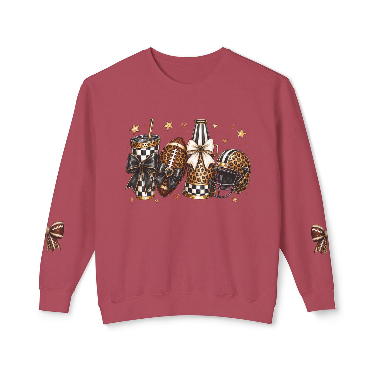 Football Mom Crewneck Sweatshirt — Leopard & Buffalo Plaid Football Design with Sleeve Bows