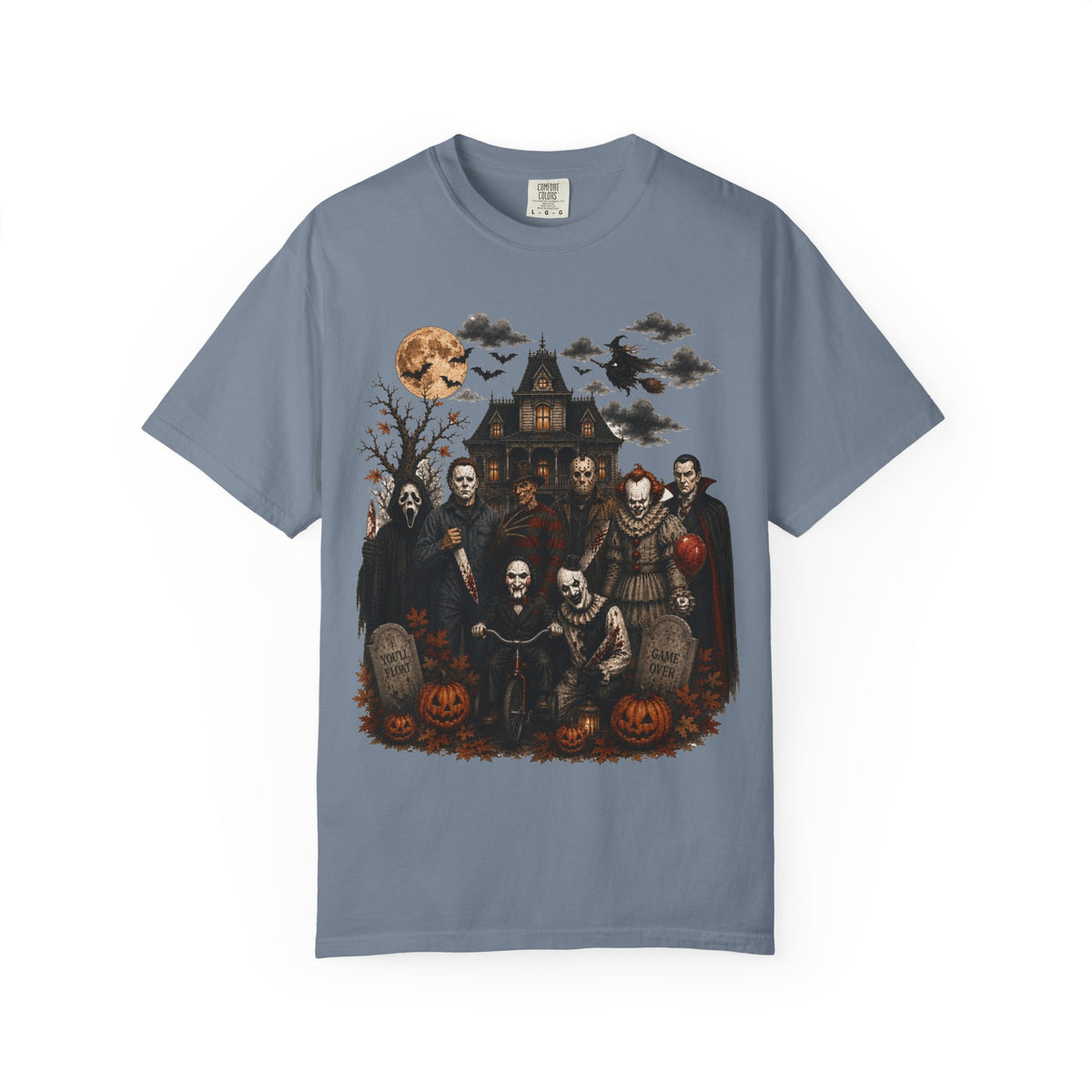 Halloween Monster Crew T-Shirt — Vintage Haunted House & Classic Horror Icons