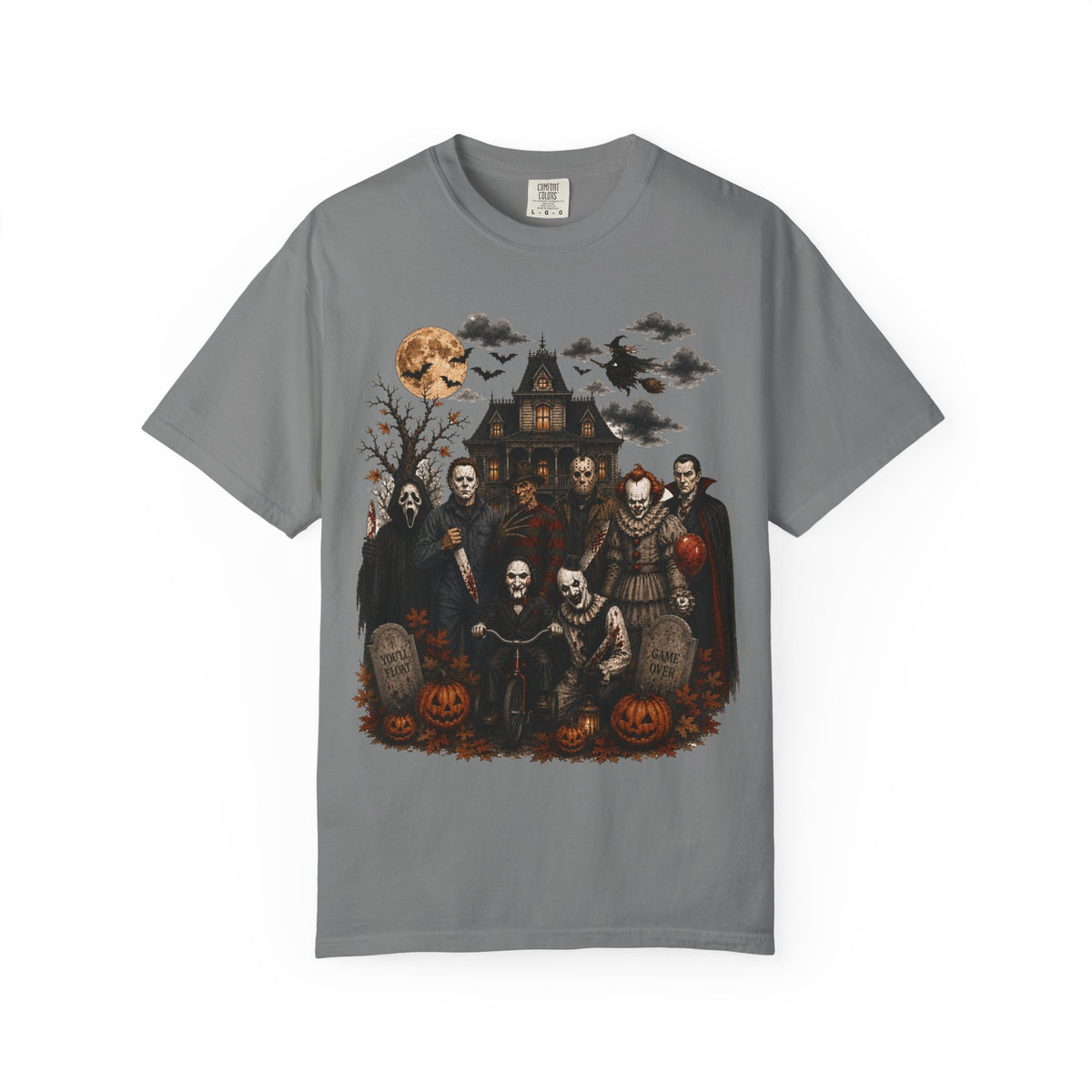 Halloween Monster Crew T-Shirt — Vintage Haunted House & Classic Horror Icons