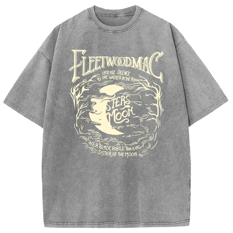 Holafish Acid Wash Vintage Moon Graphic T-Shirt