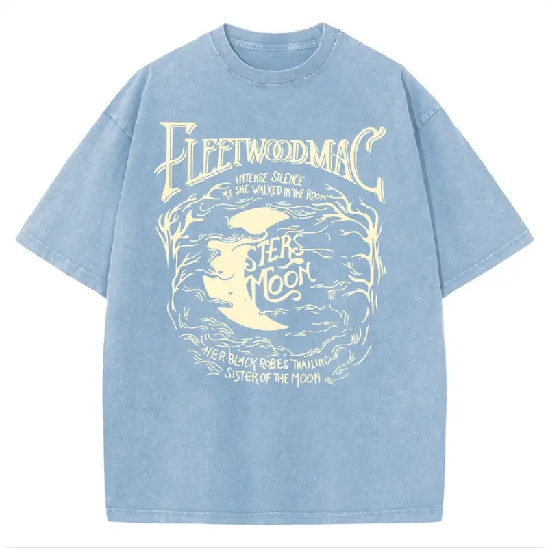 Holafish Acid Wash Vintage Moon Graphic T-Shirt