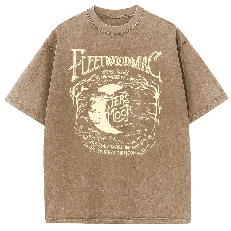 Holafish Acid Wash Vintage Moon Graphic T-Shirt