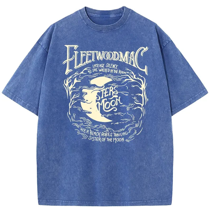 Holafish Acid Wash Vintage Moon Graphic T-Shirt