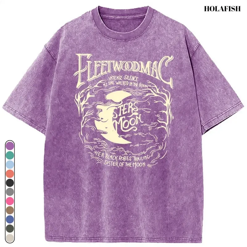 Holafish Acid Wash Vintage Moon Graphic T-Shirt