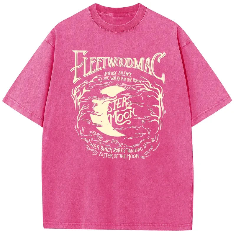 Holafish Acid Wash Vintage Moon Graphic T-Shirt
