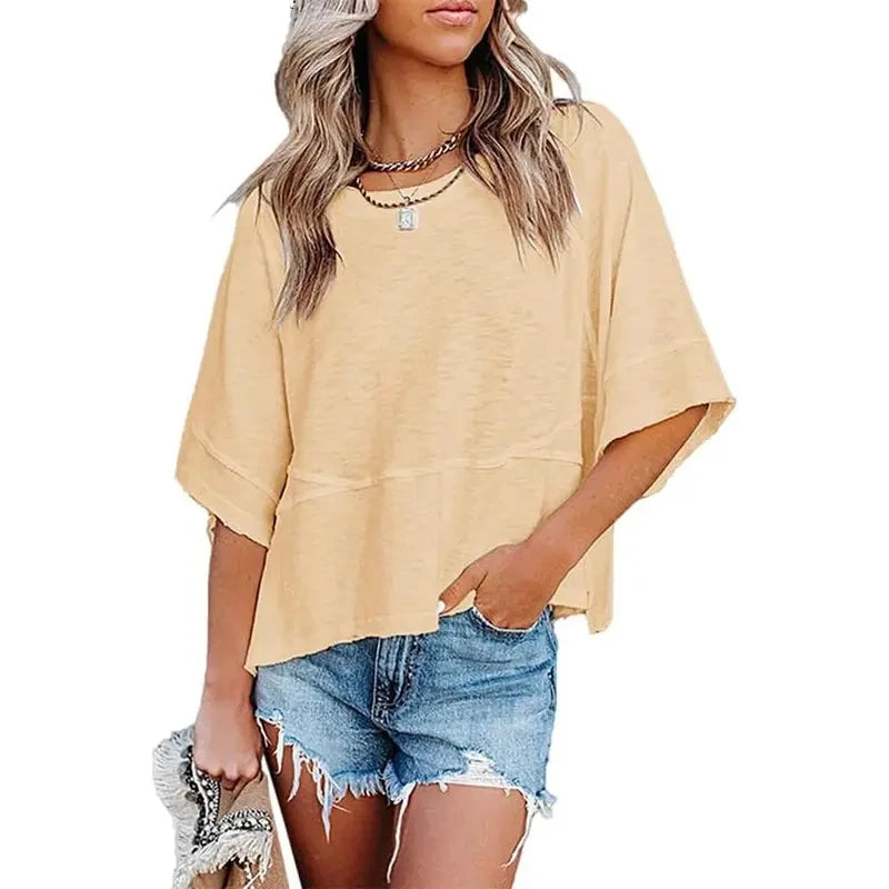 Casual Crewneck Batwing Oversized T-Shirt