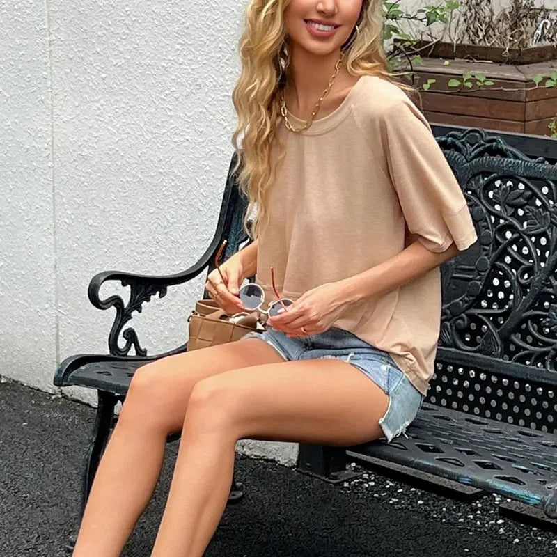 Casual Crewneck Batwing Oversized T-Shirt