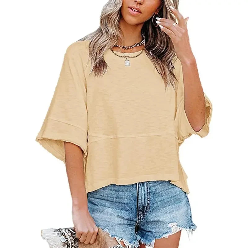 Casual Crewneck Batwing Oversized T-Shirt