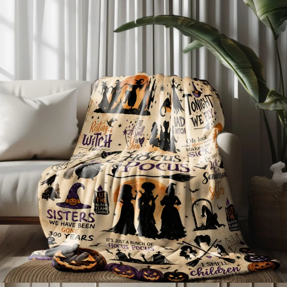 Halloween Witch Pumpkin Flannel Blanket