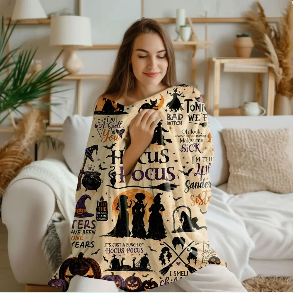 Halloween Witch Pumpkin Flannel Blanket