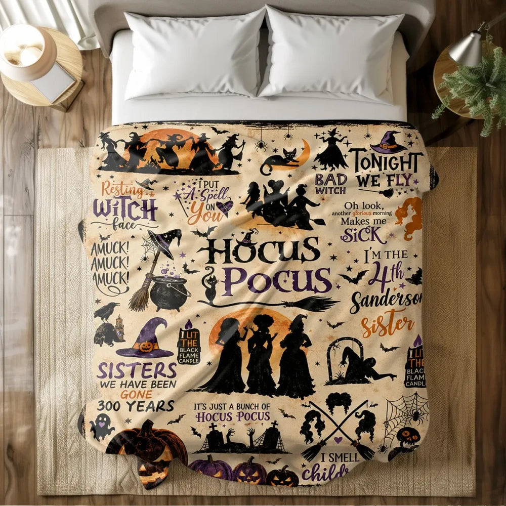 Halloween Witch Pumpkin Flannel Blanket