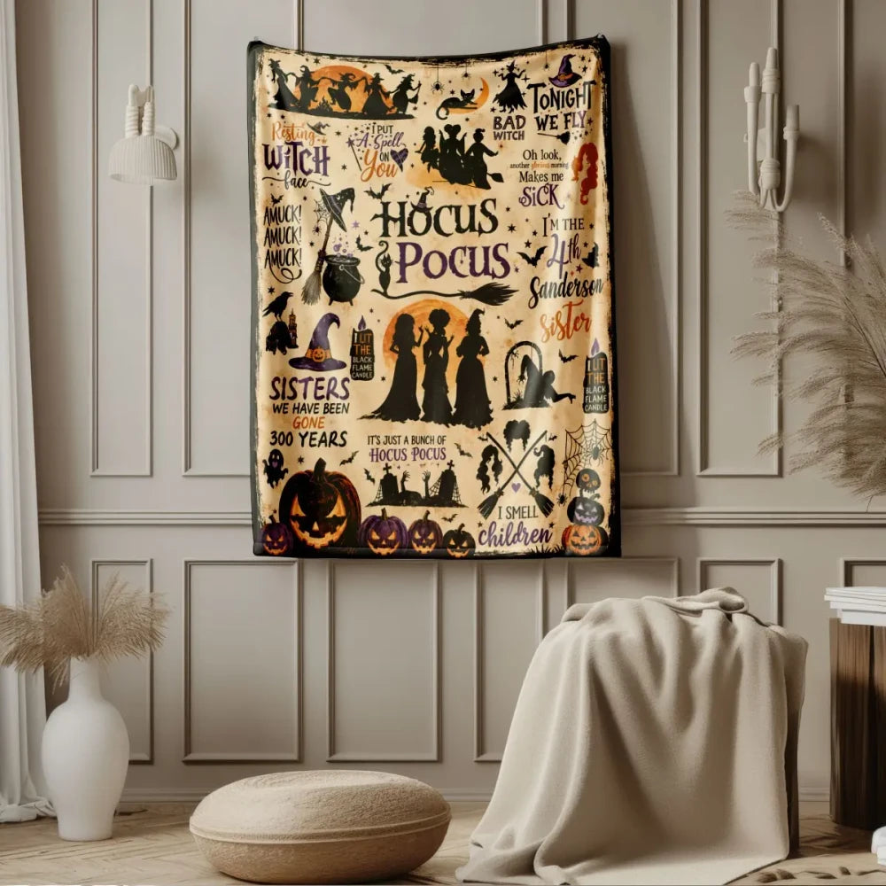 Halloween Witch Pumpkin Flannel Blanket