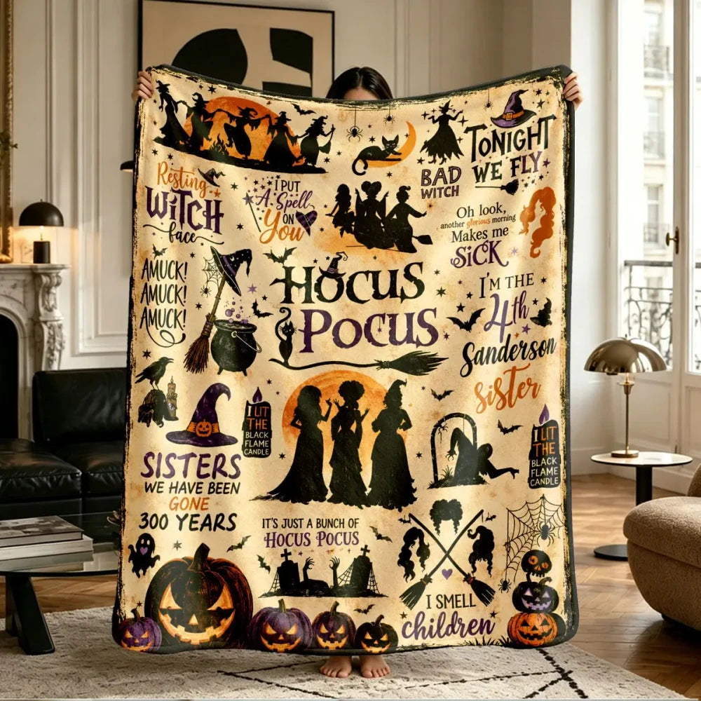 Halloween Witch Pumpkin Flannel Blanket