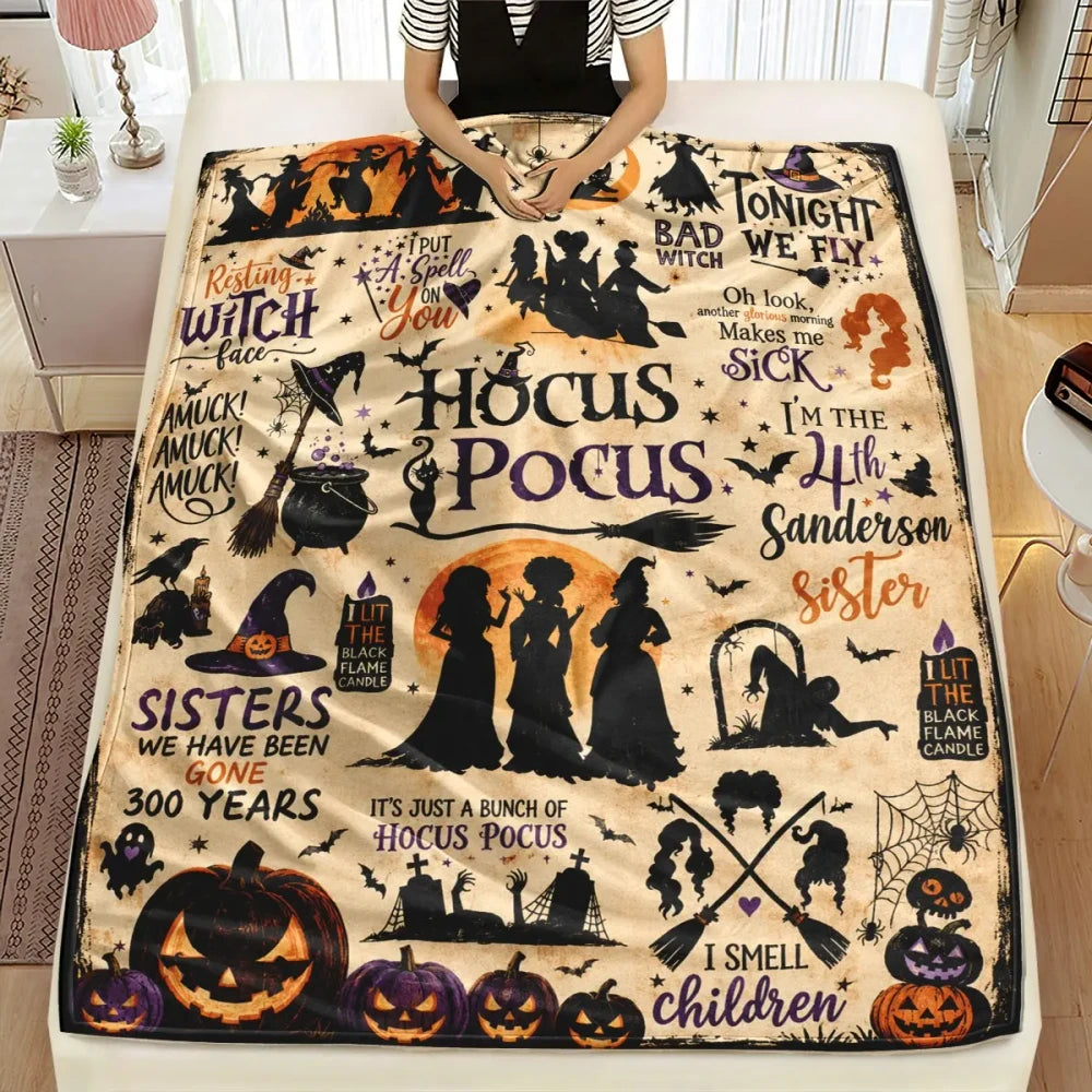 Halloween Witch Pumpkin Flannel Blanket