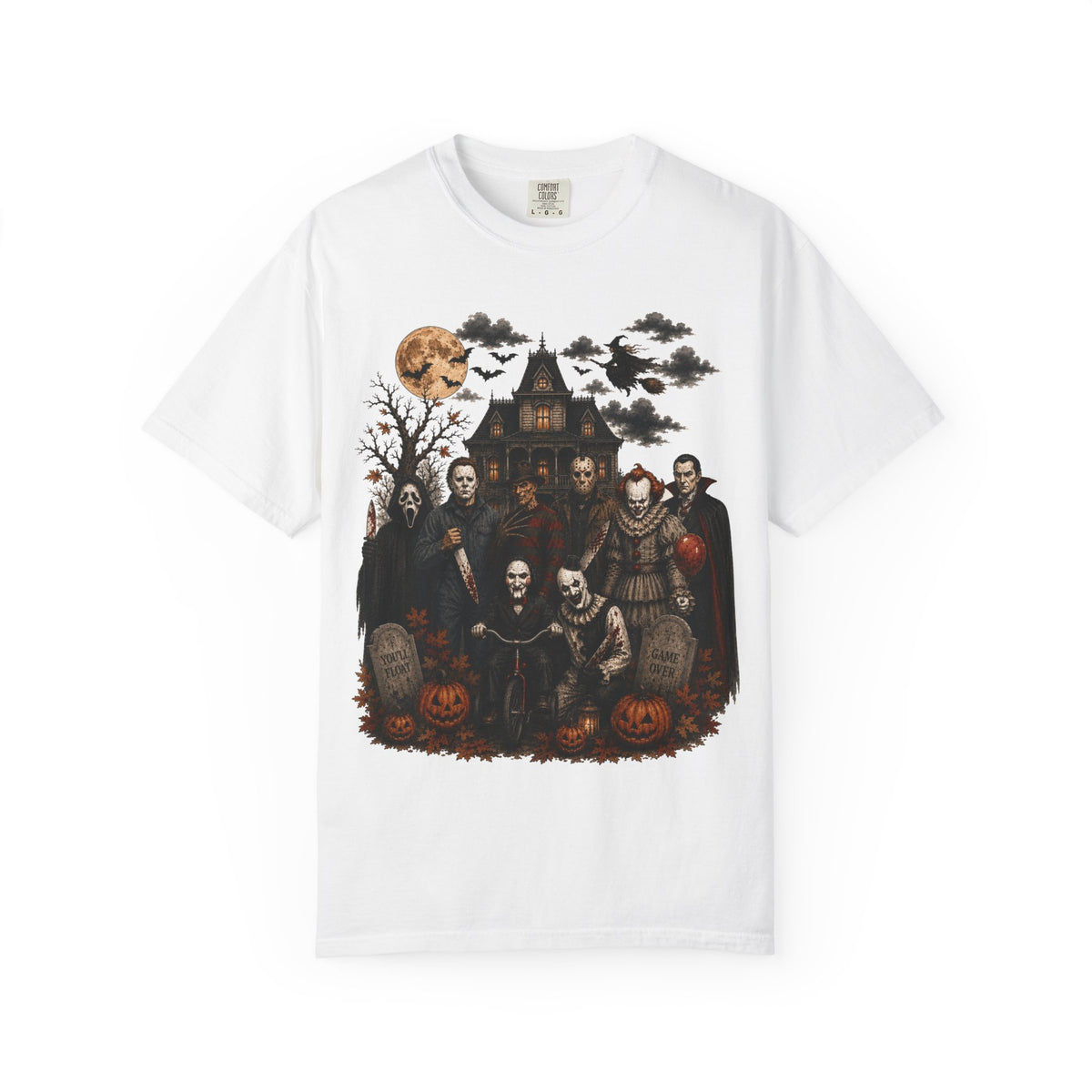 Halloween Monster Crew T-Shirt — Vintage Haunted House & Classic Horror Icons