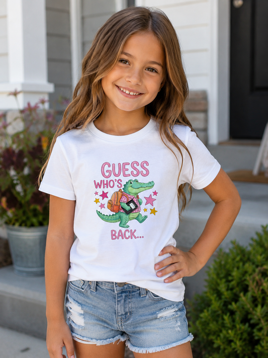Kids Tee — "Guess Who's Back... Back Again!" Cute Alligator Back-to-School Shirt
