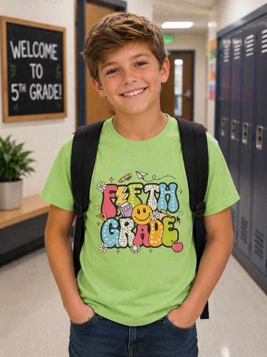 Youth Tee — Colorful 'Faith Over Fear' Smiley Retro Graphic