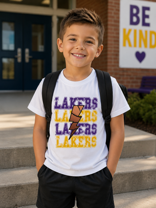 — Kids Basketball Fan T‑Shirt (Purple & Gold)