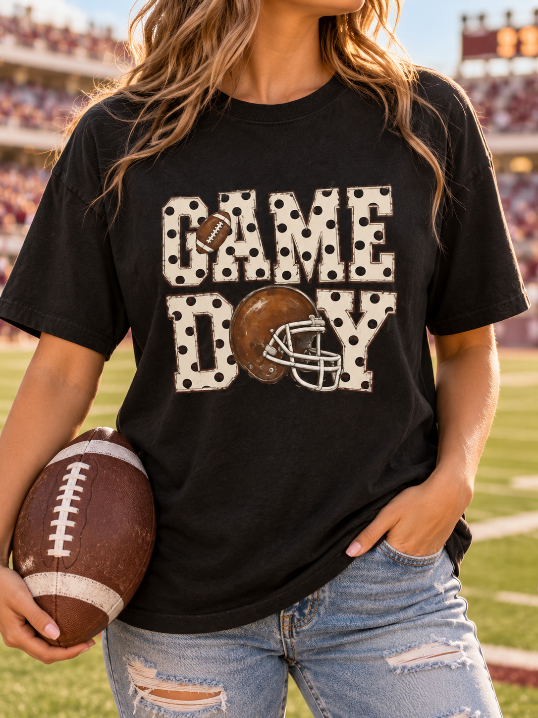 Game Day Football Tee – Leopard Print Helmet Graphic