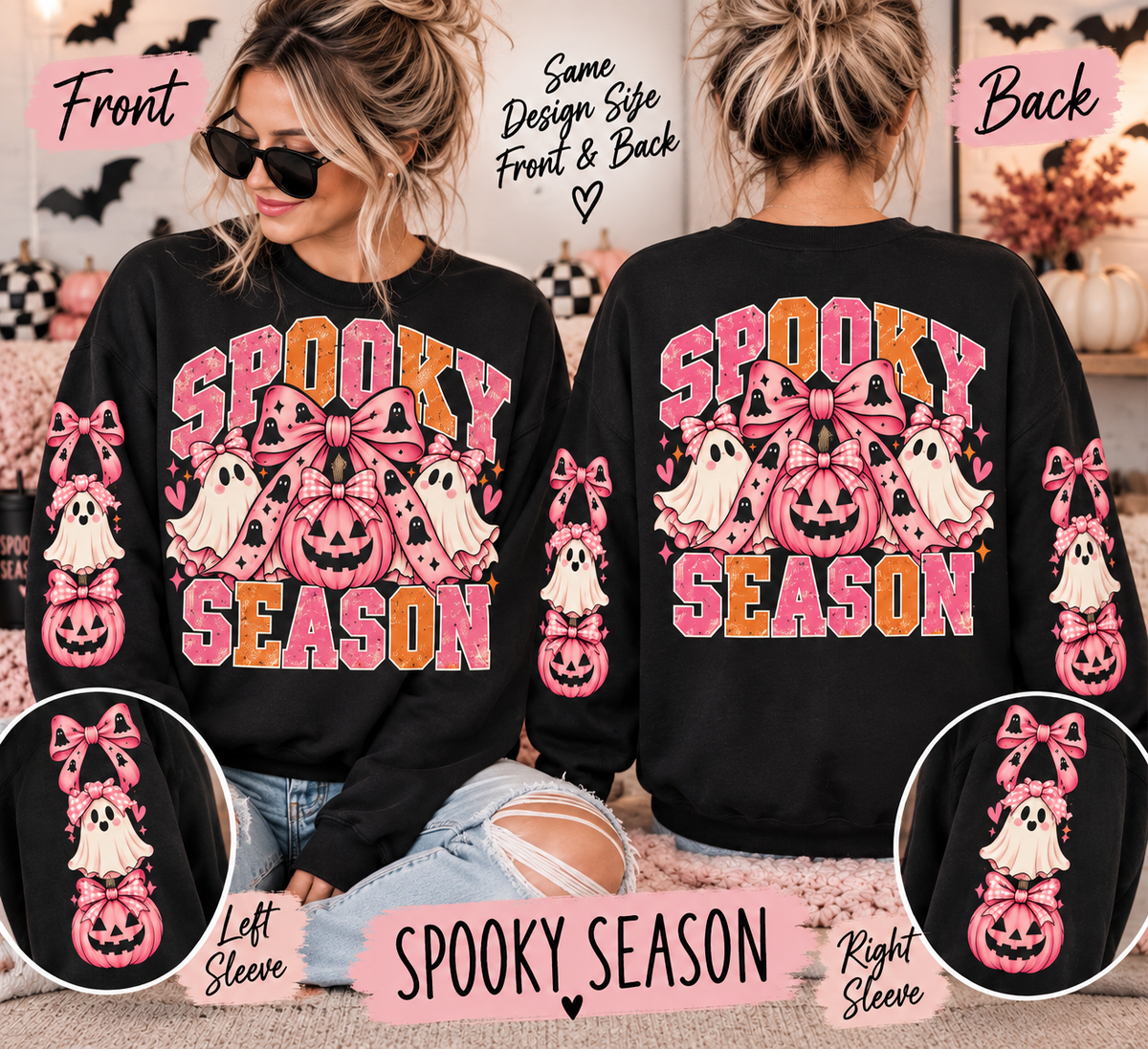 Spooky Season Sweatshirt – Pink Pumpkin & Ghosts Halloween Crewneck