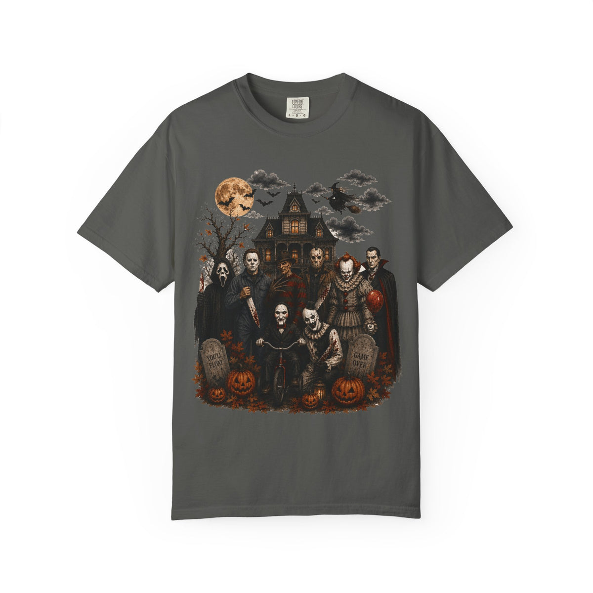 Halloween Monster Crew T-Shirt — Vintage Haunted House & Classic Horror Icons