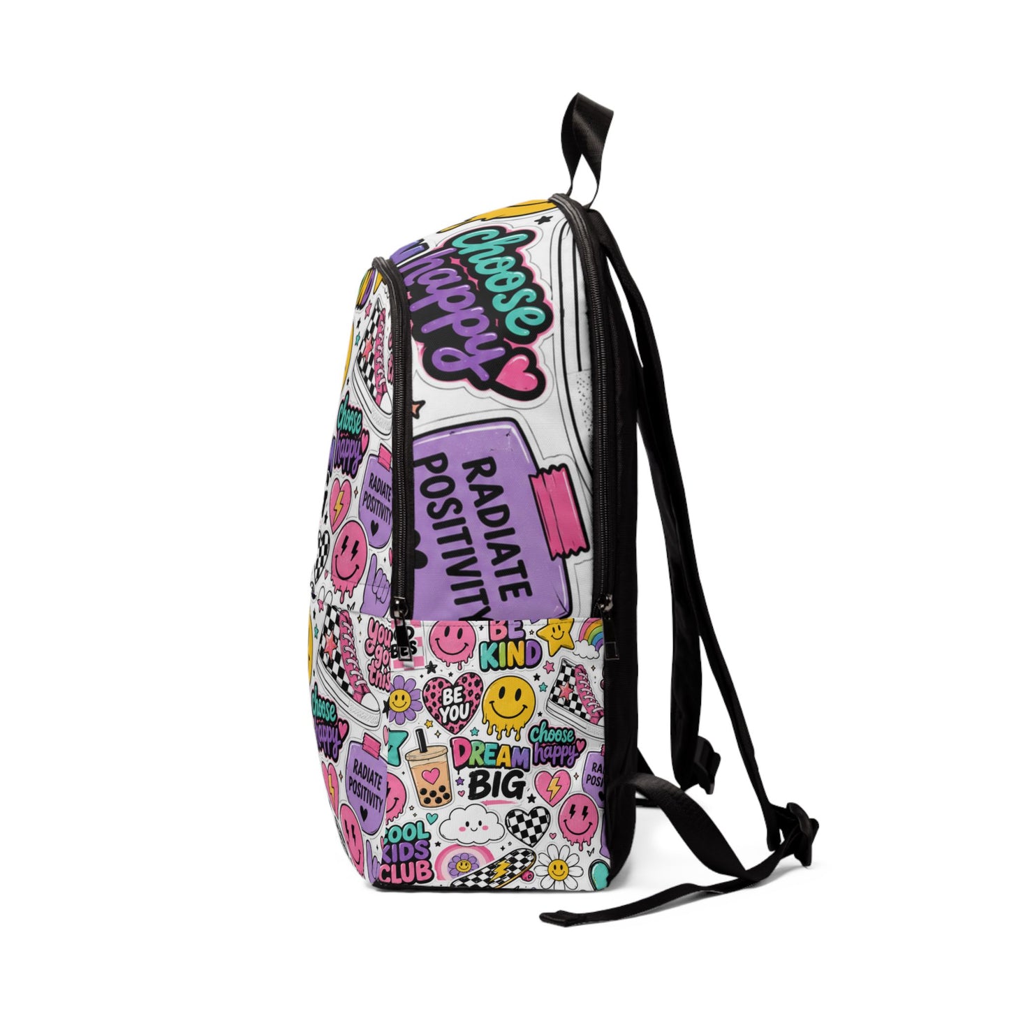 Doodle Sticker Print Backpack — "Dream Big" Cute Emoji School Bag