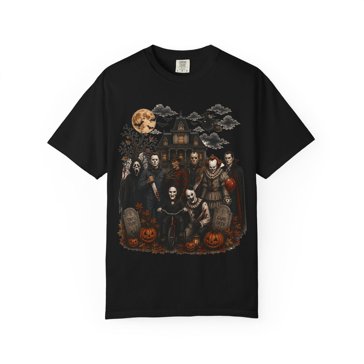 Halloween Monster Crew T-Shirt — Vintage Haunted House & Classic Horror Icons