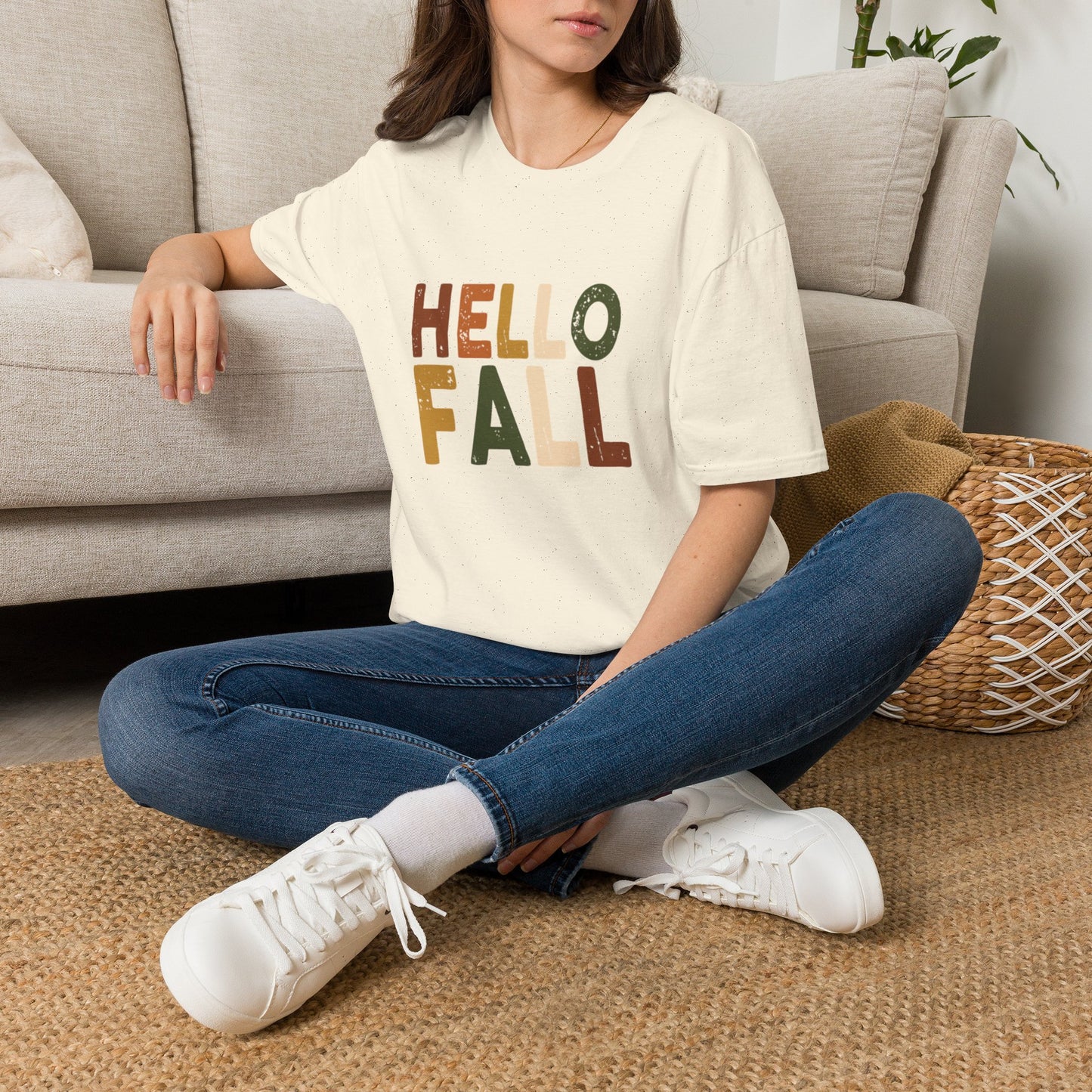 Hello Fall T‑Shirt — Retro Earth Tone Autumn Graphic Tee