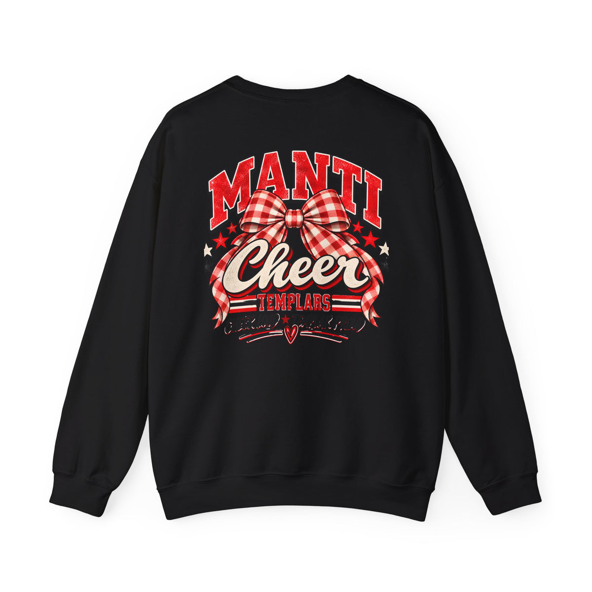 Manti Cheer Crewneck Sweatshirt — Red Plaid Bow Templars Spirit Top
