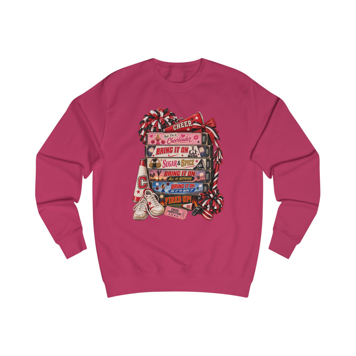 Cheerleader Stack Sweatshirt — Cheer, Bring It On, Shine & Spice Graphic Crewneck